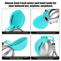 Lumikata 2-In-1 Portable Dog Water Bottle - 10Oz Stainless Steel, Silicone Foldable Bowl Mode, Leak-Proof Water Ball for Small Dog Walking, Pet Feeding Supplies