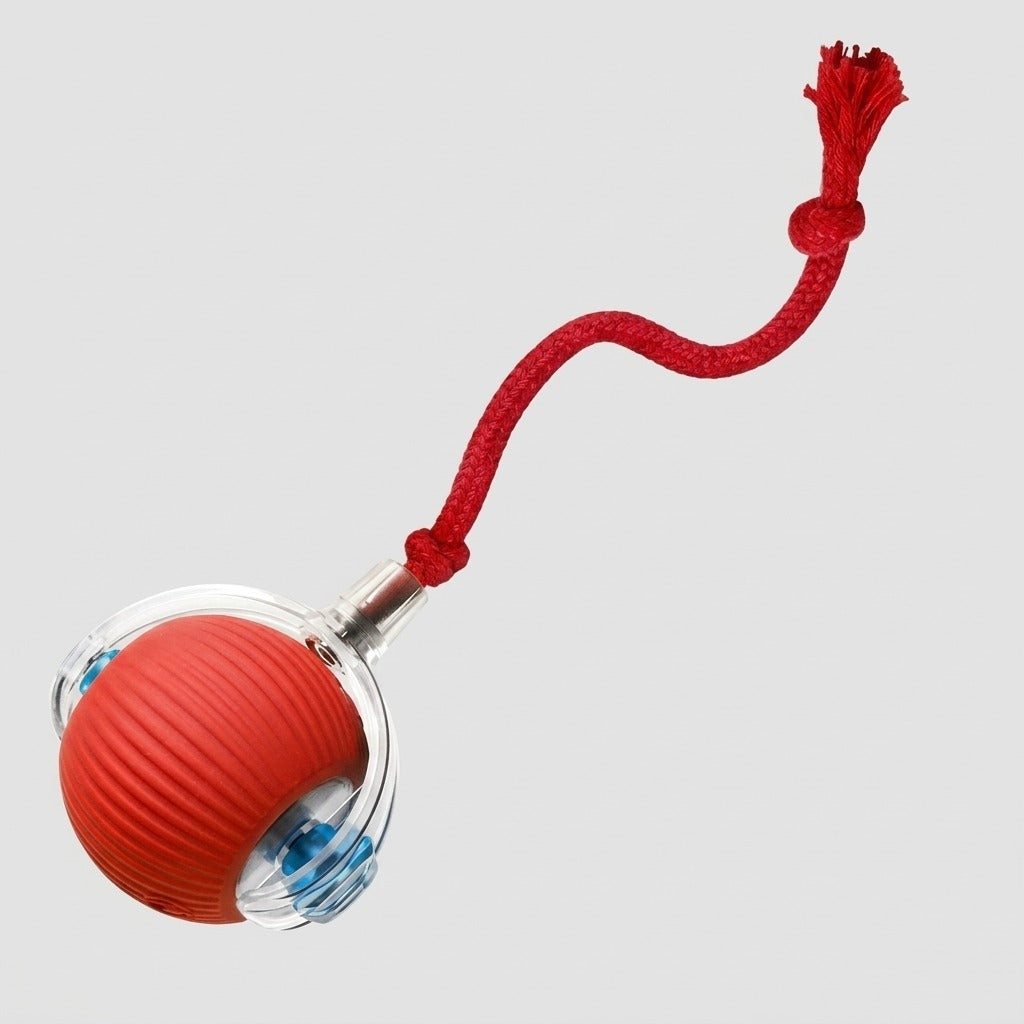 Animora RollPal self-moving dog ball in red with rope tail